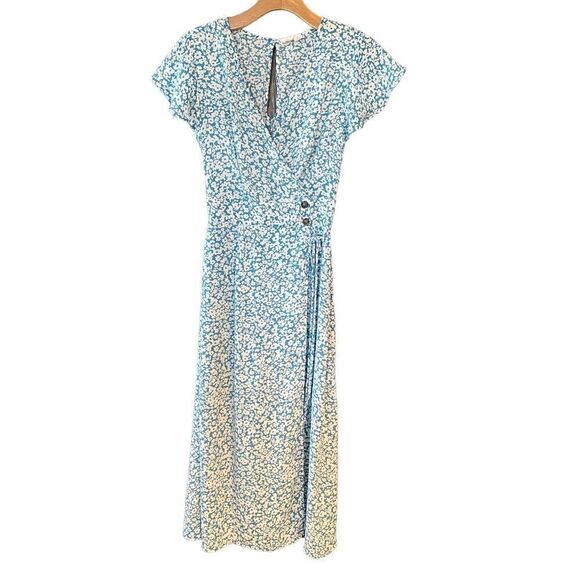 Sienna Sky XS Turquoise LibertyFloral Maxi Faux Wrap Lined Ruffle Sleeve Dress - Picture 1 of 10